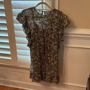 Petite Ann Taylor Olive Floral Mini Dress